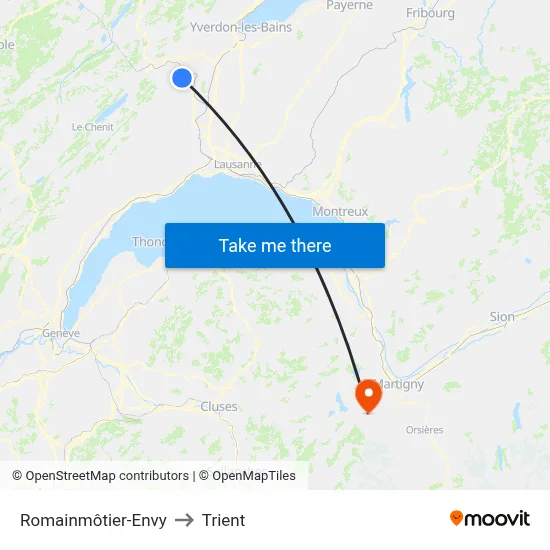 Romainmôtier-Envy to Trient map