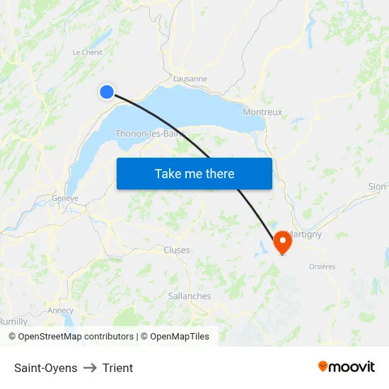 Saint-Oyens to Trient map