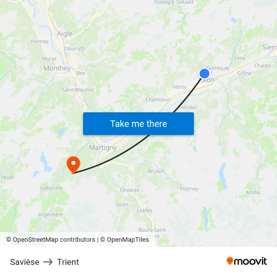 Savièse to Trient map
