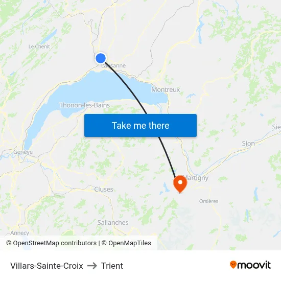 Villars-Sainte-Croix to Trient map