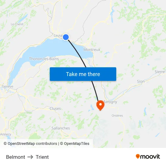 Belmont to Trient map