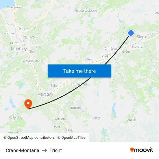 Crans-Montana to Trient map
