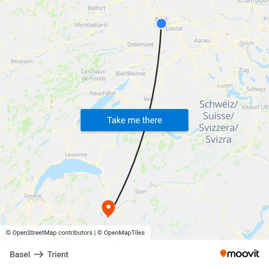 Basel to Trient map
