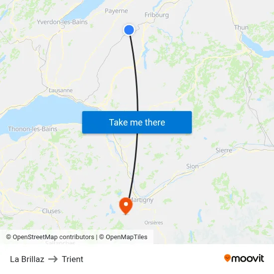 La Brillaz to Trient map