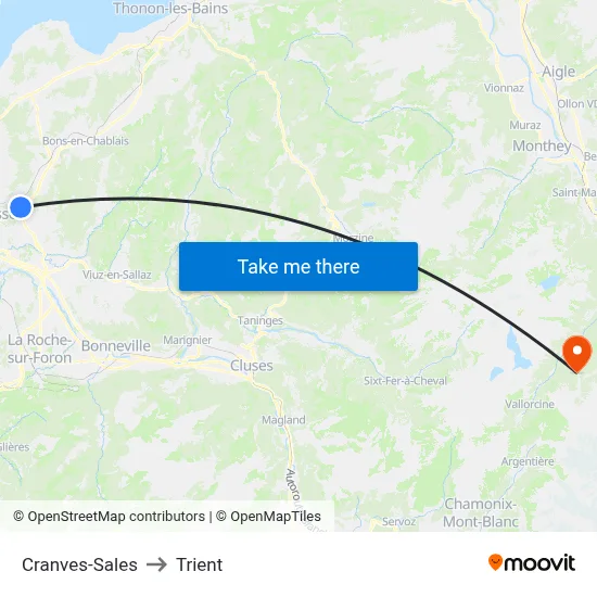 Cranves-Sales to Trient map