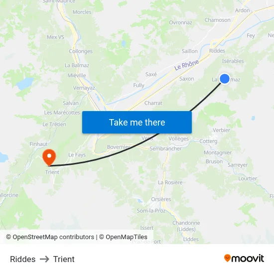 Riddes to Trient map