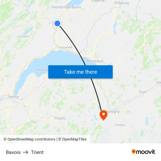 Bavois to Trient map