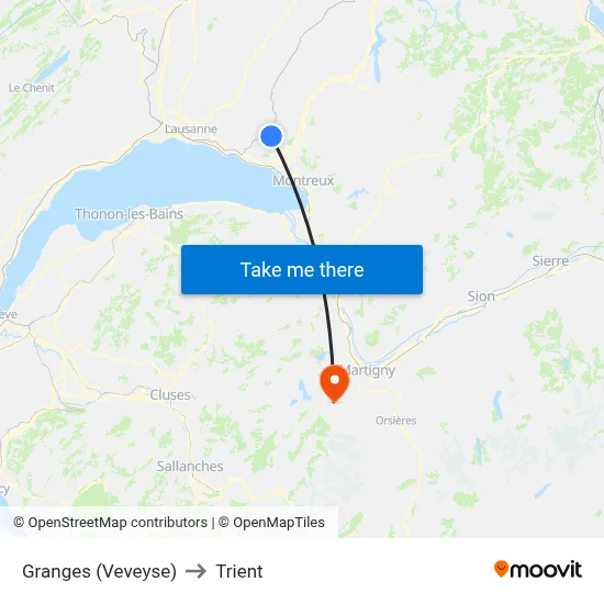 Granges (Veveyse) to Trient map