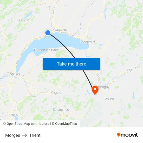 Morges to Trient map