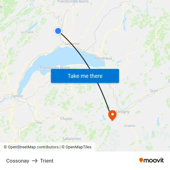 Cossonay to Trient map
