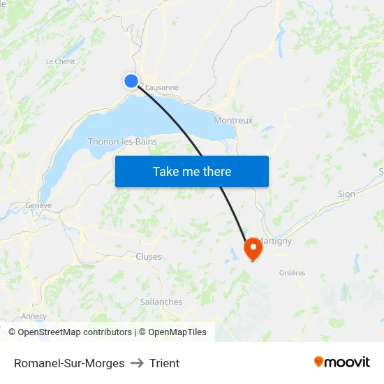 Romanel-Sur-Morges to Trient map