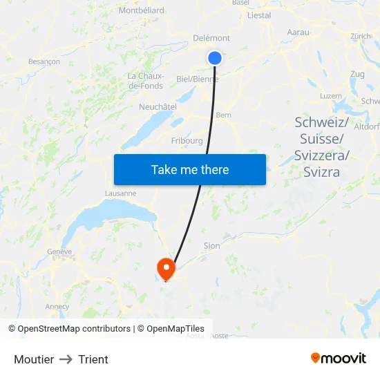Moutier to Trient map