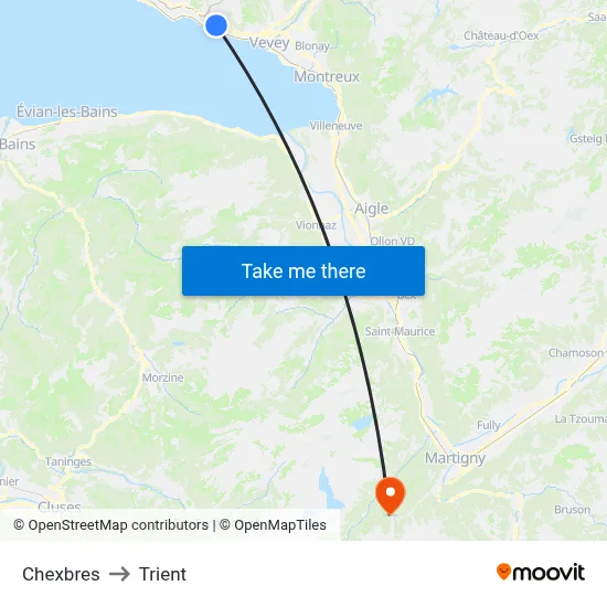 Chexbres to Trient map