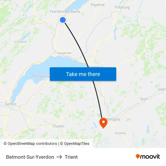 Belmont-Sur-Yverdon to Trient map