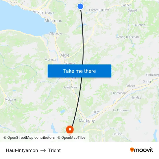 Haut-Intyamon to Trient map