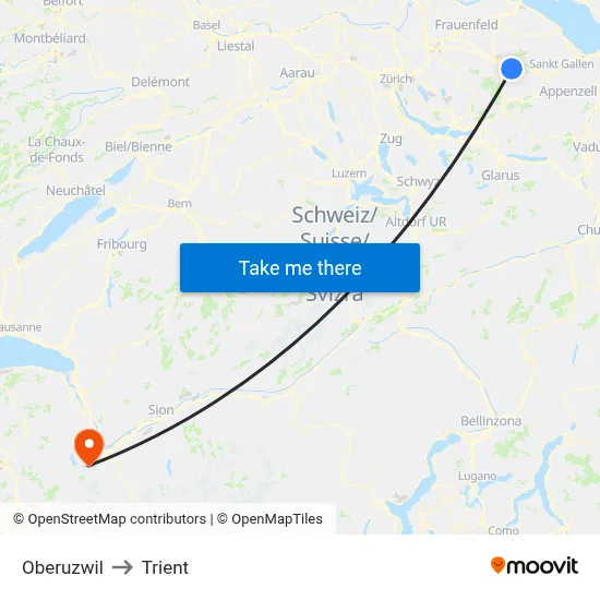 Oberuzwil to Trient map