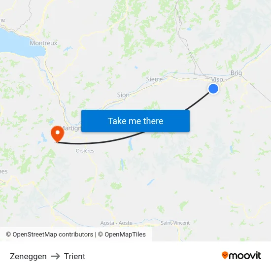 Zeneggen to Trient map