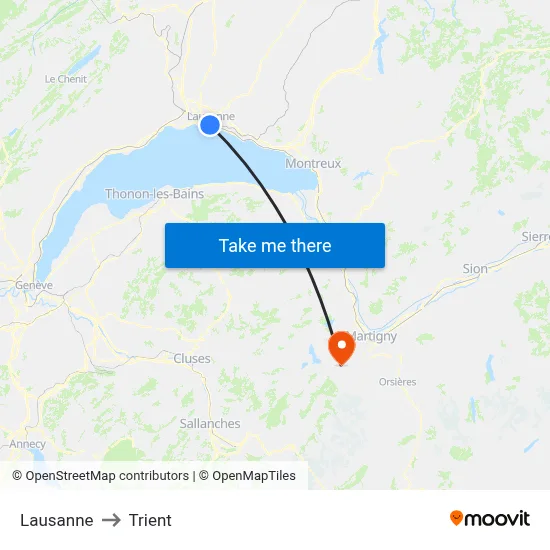 Lausanne to Trient map