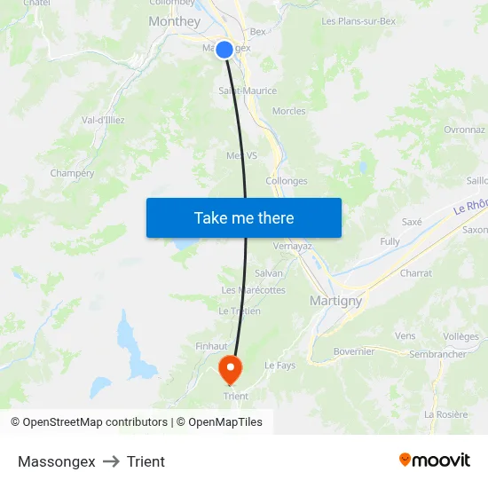 Massongex to Trient map