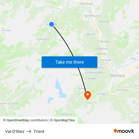 Val-D'Illiez to Trient map