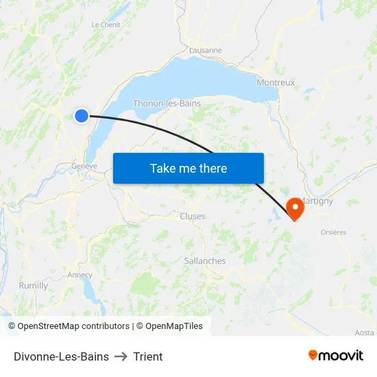 Divonne-Les-Bains to Trient map