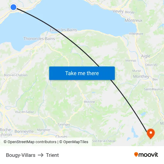 Bougy-Villars to Trient map