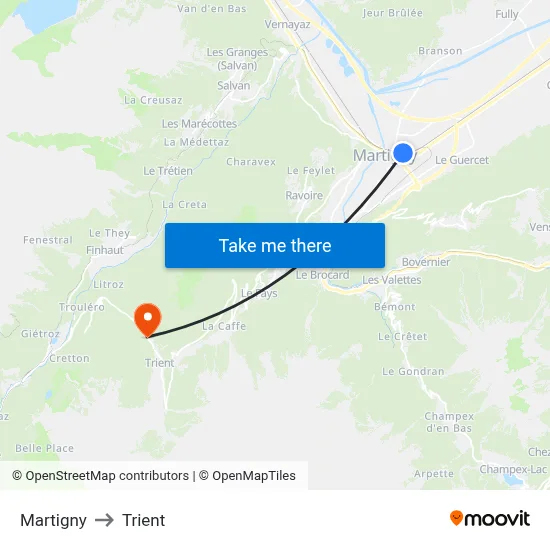 Martigny to Trient map