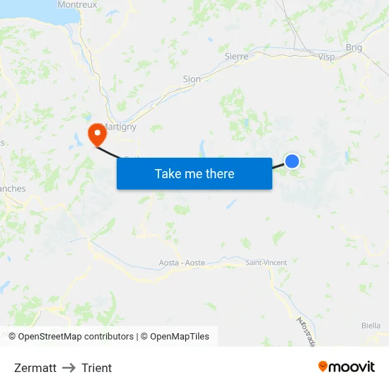 Zermatt to Trient map