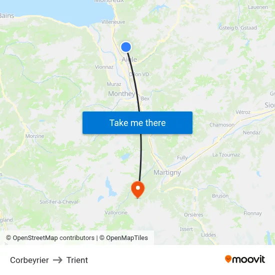 Corbeyrier to Trient map