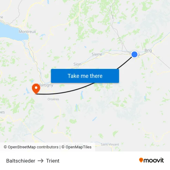 Baltschieder to Trient map