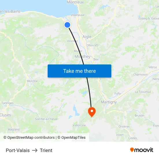 Port-Valais to Trient map