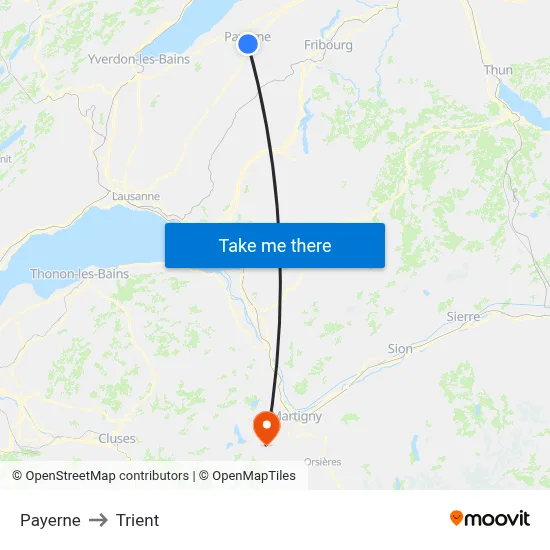 Payerne to Trient map