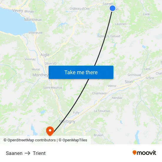 Saanen to Trient map