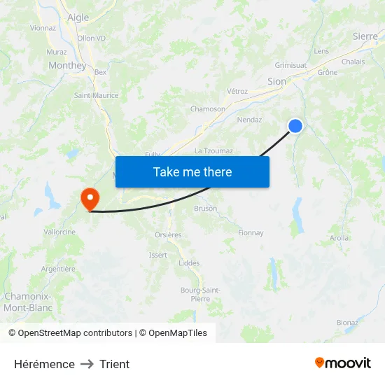Hérémence to Trient map