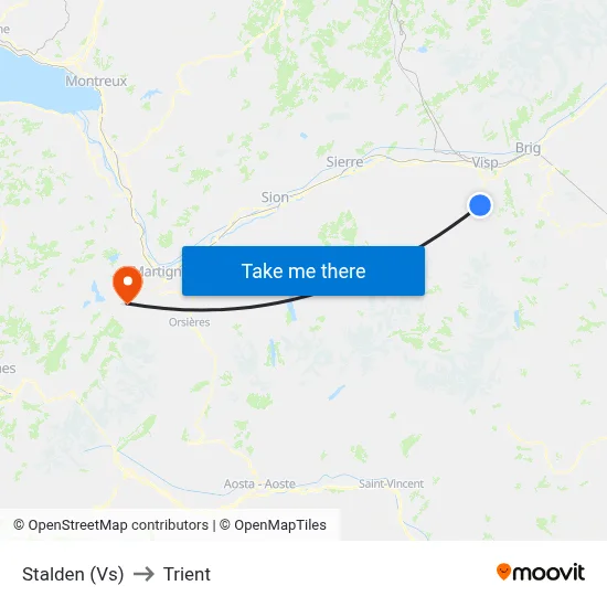 Stalden (Vs) to Trient map