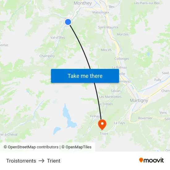 Troistorrents to Trient map
