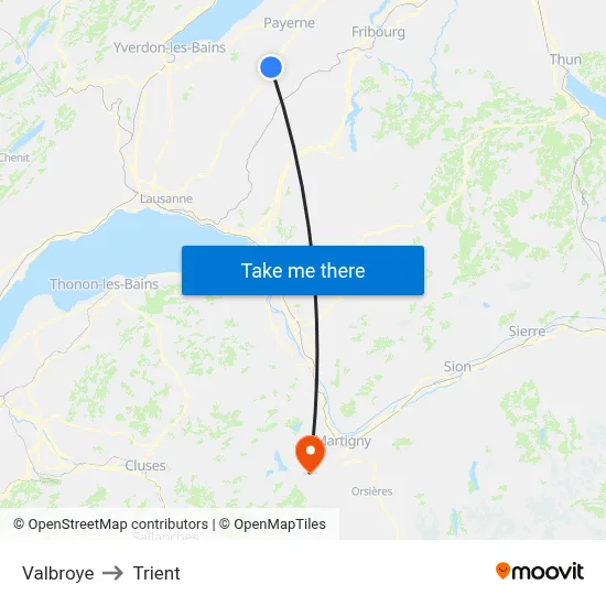 Valbroye to Trient map