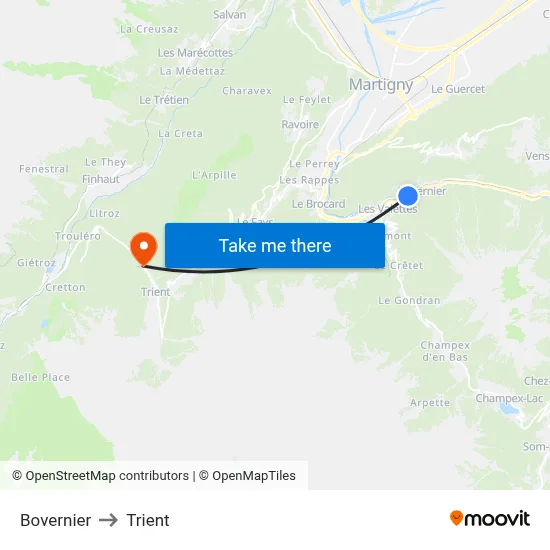 Bovernier to Trient map