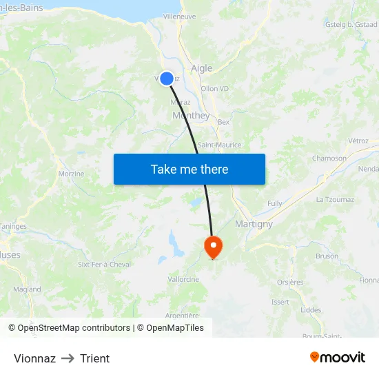 Vionnaz to Trient map