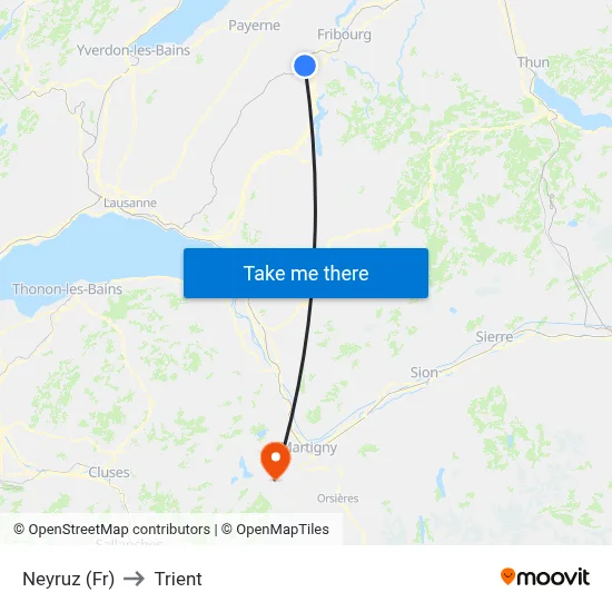 Neyruz (Fr) to Trient map