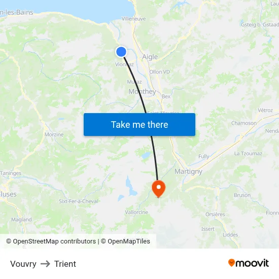 Vouvry to Trient map