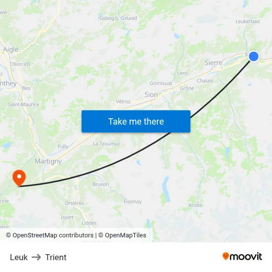 Leuk to Trient map