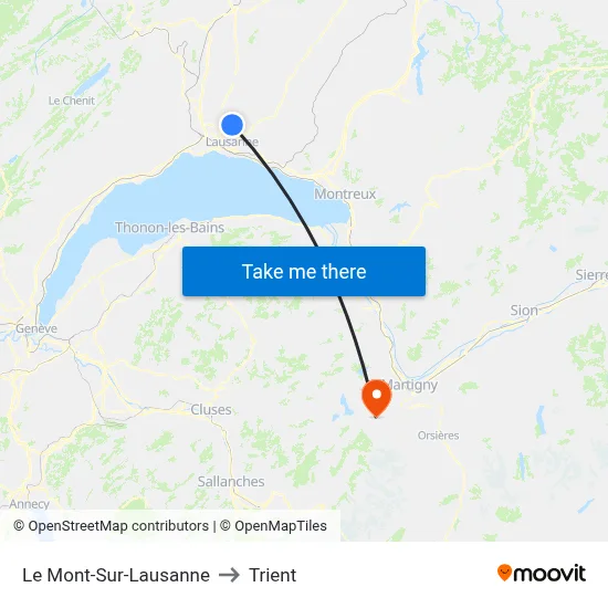 Le Mont-Sur-Lausanne to Trient map