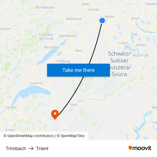Trimbach to Trient map