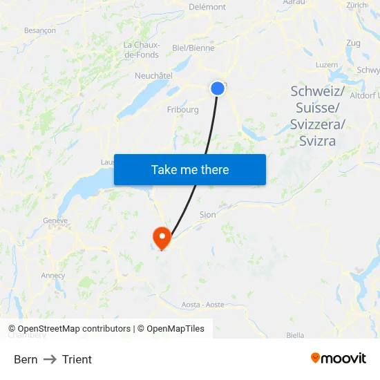Bern to Trient map