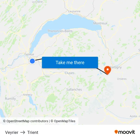 Veyrier to Trient map