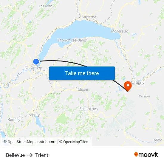 Bellevue to Trient map
