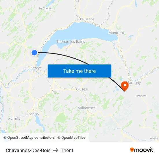 Chavannes-Des-Bois to Trient map