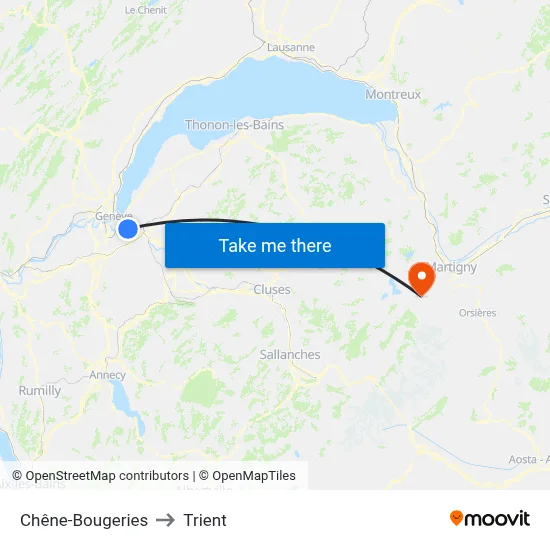 Chêne-Bougeries to Trient map