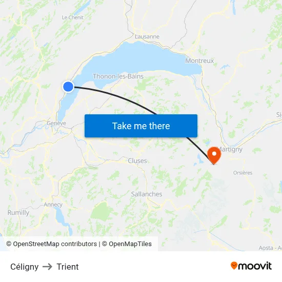 Céligny to Trient map